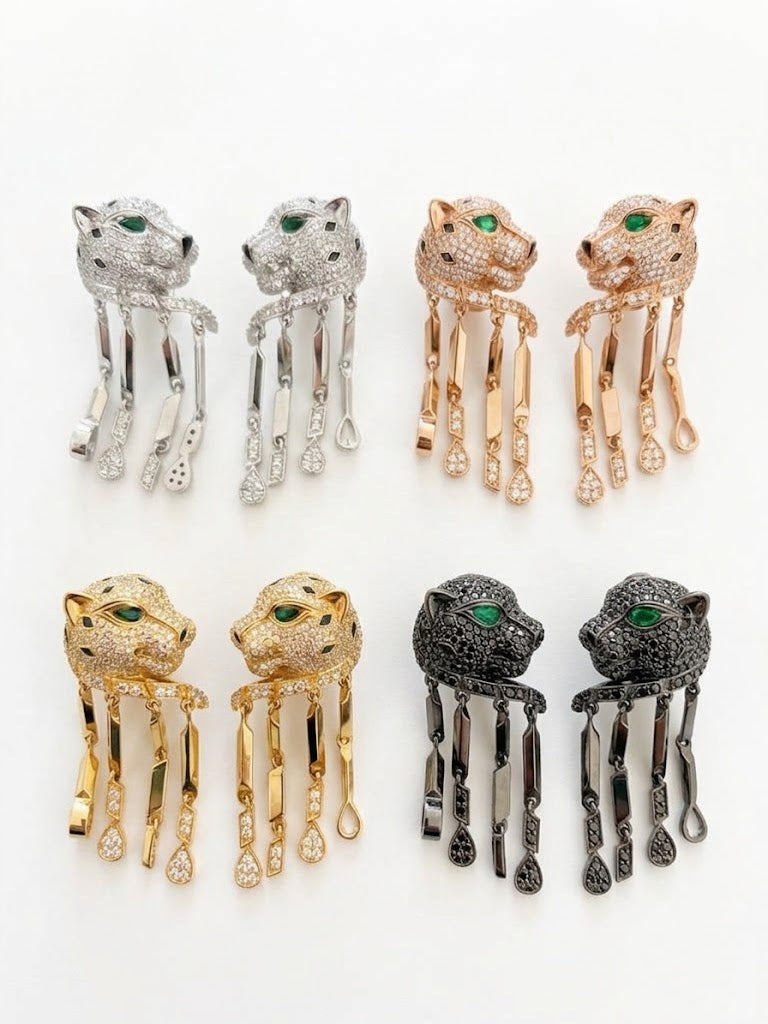Majestic Leopard Fringe Drop Earrings | Pavé Crystal Statement Jewelry