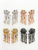 Majestic Leopard Fringe Drop Earrings | Pavé Crystal Statement Jewelry