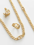 Designer-Inspired CD Cuban Chain Set in 18K Gold Plating – Complete 4-Piece Set