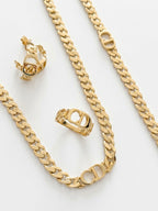 Designer-Inspired CD Cuban Chain Set in 18K Gold Plating – Complete 4-Piece Set