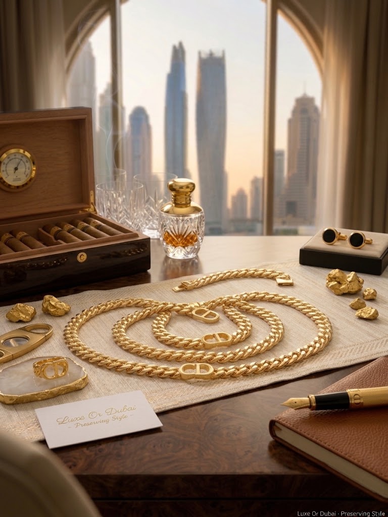 Designer-Inspired CD Cuban Chain Set in 18K Gold Plating – Complete 4-Piece Set